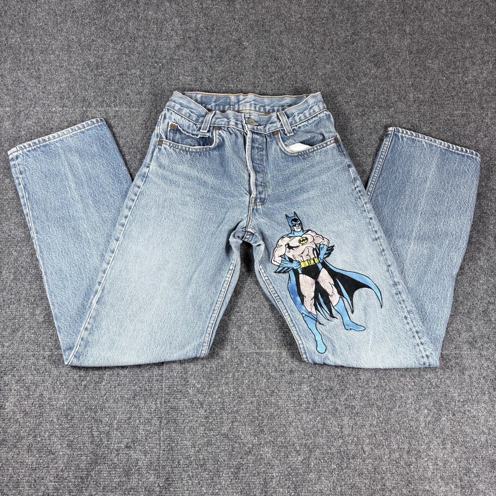 Vintage 90s BATMAN Levi's Embroidered Button Fly Too Cute Jeans 24x29 USA Made